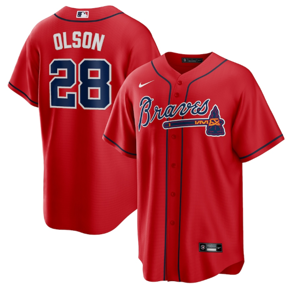 Men's Red Atlanta Braves #28 Matt Olson Cool Base Stitched Baseball Jersey